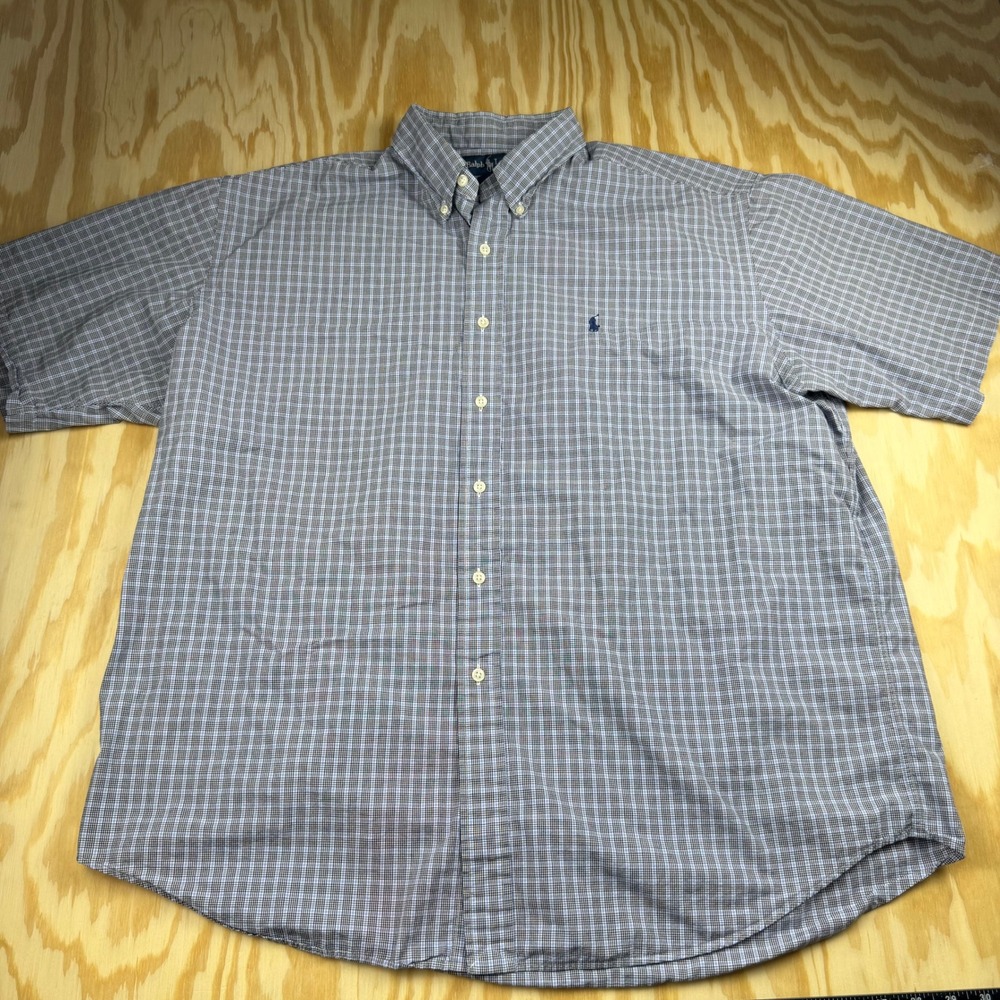 Polo Ralph Lauren Blake Shirt Mens XL Blue Plaid Cotton Short Sleeve Button Down
